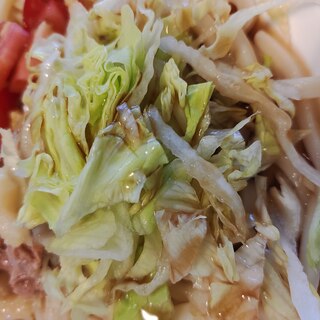 レタスとツナとトマトのサラダぶっかけうどん